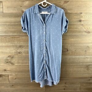 Thread & Supply Womens Dress Cap Sleeve Button Up Pockets Chambray Tencel Medium